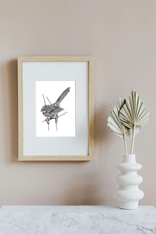 Piwakawaka (Fantail) in Ink, Art Print